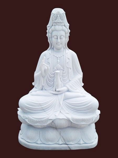 Tượng Phật Quan Âm ngồi đá trắng DSF-P118