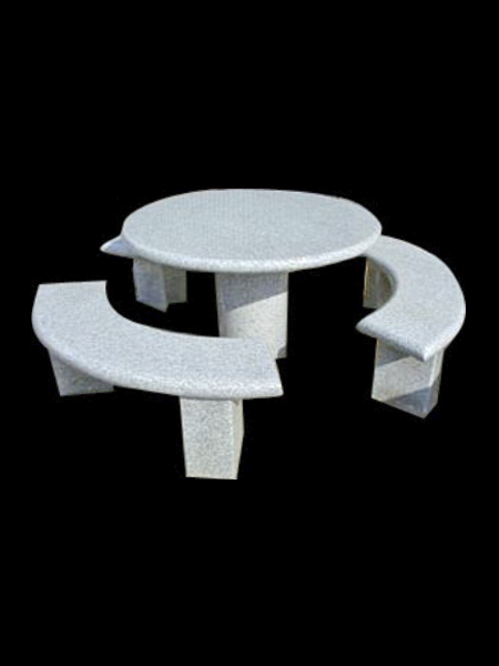 Bộ bàn tròn và ghế dài bằng đá granite