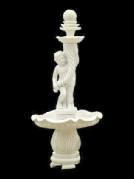 Đài phun nước bé trai ôm trụ bằng đá DSF-DP04