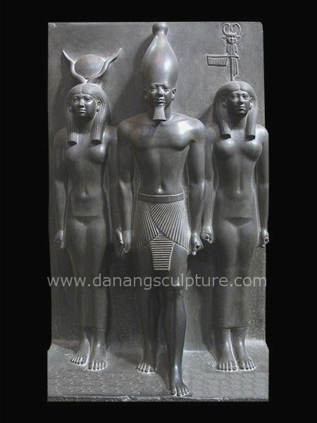 Tượng cổ điển Ai Cập Pharaoh Menkuare với các nữ thần DSF-CD69