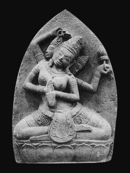 Tượng Chăm Nữ thần Sarasvati bằng đá DSF-CP09